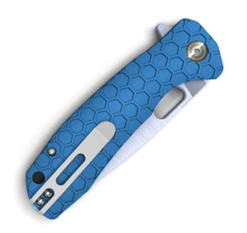 Honey Badger Knives Small Flipper HB1024, 2.81"  8Cr13MoV Satin Drop Point Plain Blade, Blue FRN Handle