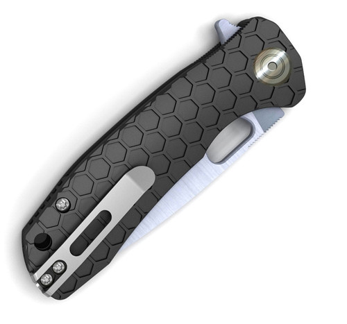 Honey Badger Knives Small D2 Flipper HB1026, 2.81" D2 Satin Drop Point Plain Blade, Black FRN Handle