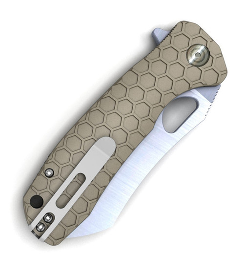 Honey Badger Knives Medium Warncleaver Flipper HB1039, 3.19" 8Cr13MoV Satin Warncleaver Plain Blade, Tan FRN Handle