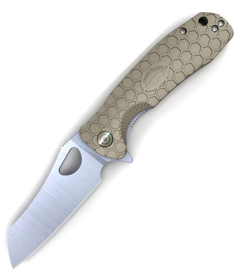 Honey Badger Knives Medium Warncleaver Flipper HB1039, 3.19" 8Cr13MoV Satin Warncleaver Plain Blade, Tan FRN Handle