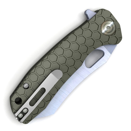 Honey Badger Knives Medium Warncleaver Flipper HB1040, 3.19" 8Cr13MoV Satin Warncleaver Plain Blade, Green FRN Handle