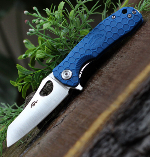 Honey Badger Knives Small D2 Wharncleaver Flipper HB1170, 2.75" D2  Wharncleaver Blade, Blue FRN Handle
