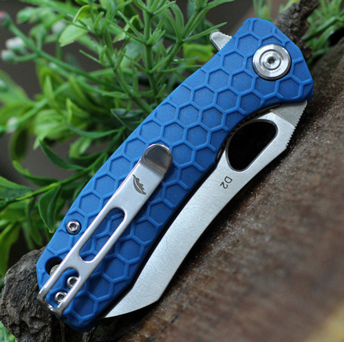 Honey Badger Knives Small D2 Wharncleaver Flipper HB1170, 2.75" D2  Wharncleaver Blade, Blue FRN Handle