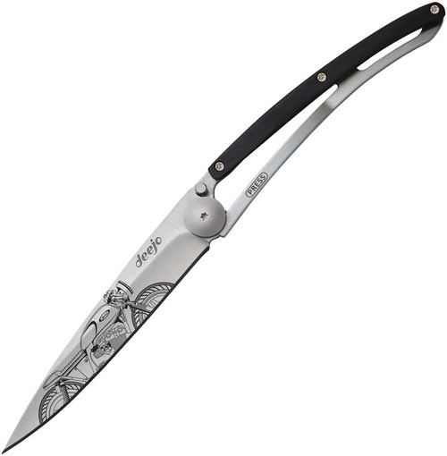 Deejo 27g Tattoo Racer DEE9CB102, 3" Z40C13 Satin Plain Blade, Ebony Wood Handle