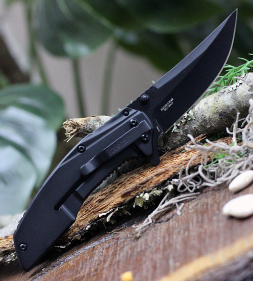 Kershaw Outright Assisted Opening Knife (8320BLK)- 3.00" Black 8Cr13MoV Trailing Point Blade, Black G-10 & Stainless Steel Handle