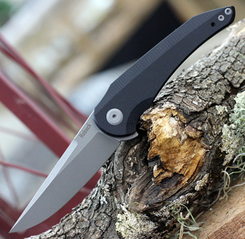 Jake Hoback Enoch HOB024, 3.125" CPM-20CV Gray Stonewash Plain Blade, Black G-10 Handle