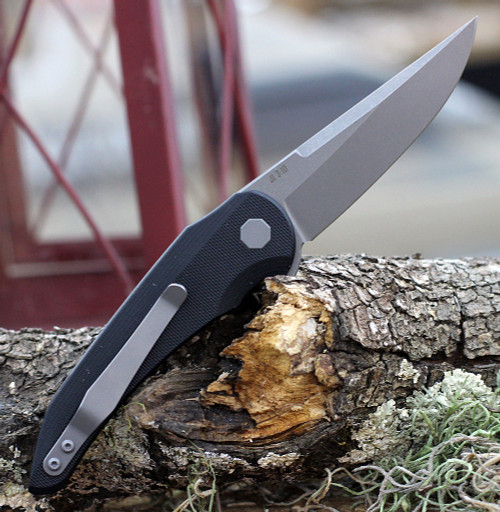 Jake Hoback Enoch HOB024, 3.125" CPM-20CV Gray Stonewash Plain Blade, Black G-10 Handle