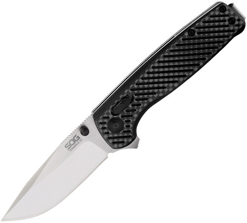 SOG Terminus XR TM1025-BX, 3" CPM-S35VN Satin Clip Point Plain Blade, Black G-10 and Carbon Fiber Handle