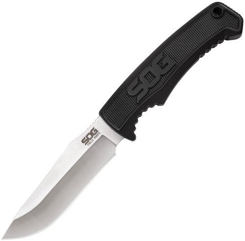 SOG Field Knife FK1001-CP, 4" 7Cr17MoV Stainless Plain Blade, Black TPR Handle