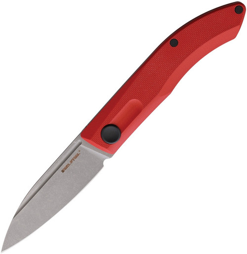 Real Steel Stella 7053, 2.95" VG-10 Stonewashed Plain Blade, Red G-10 Handle