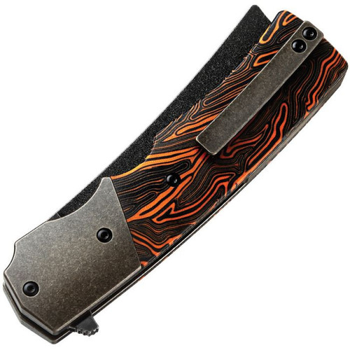 Bestech Knives Spanish Tip Razor BT2101D, 3.66" M390 Black PVD Coated Plain Blade, Black & Orange G-10 Handles with Titanium Bolsters