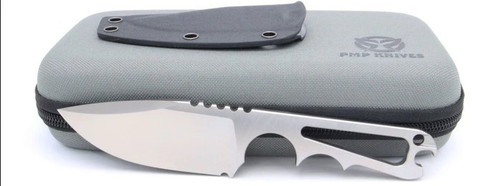 PMP Knives Pitbull Fixed Blade, 7" Overall D2 Satin Plain Fixed Blade Knife, Black Kydex Sheath