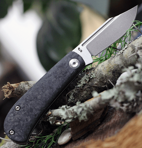 Kansept Knives Swan Bevy (K2026S1) 2.50" CPM S35VN Stonewashed Clip Point Plain Blade, Black Carbon Fiber Handle