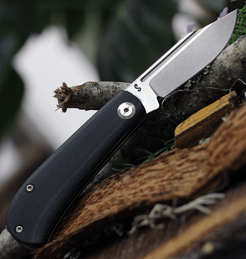 Kansept Knives Swan Bevy (KT2026S1) 2.25" 154CM Stonewashed Clip Point Plain Blade, Black G-Wood Handle