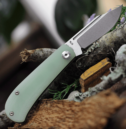 Kansept Knives Swan Bevy (KT2026S3) 2.25" 154CM Stonewashed Clip Point Plain Blade, Jade G-10 Handle