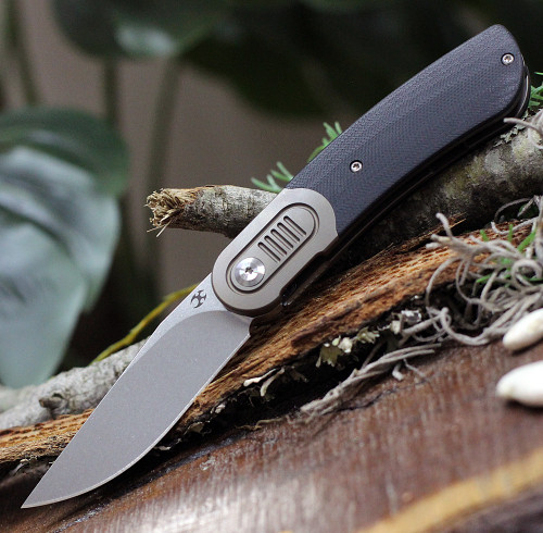 Kansept Lundquist Reverie (K2025A1) 2.92" CPM-S35VN Stonewashed Clip Point Plain Blade, Black G-10 Handle w / Titanium Bolster