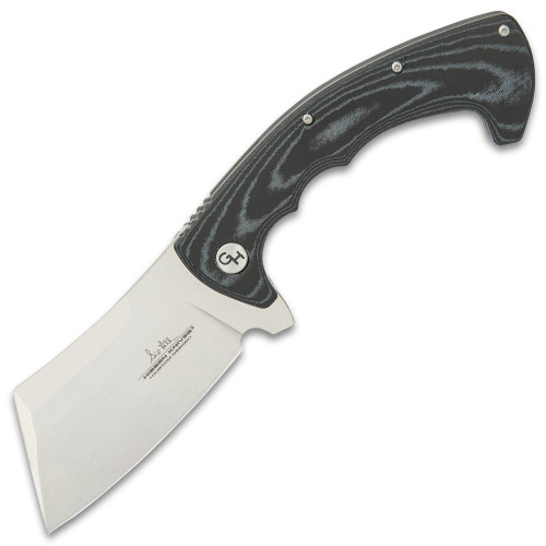 Gil Hibben Folding Cleaver GH5109, 3.88" 7Cr17mov Satin Cleaver Blade, Black Canvas Micarta Handle