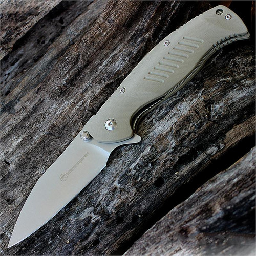 Kilimanjaro, 910027, Morsa flipper, 3.5 in. Drop Point Satin Finish Blade, Tan Handle