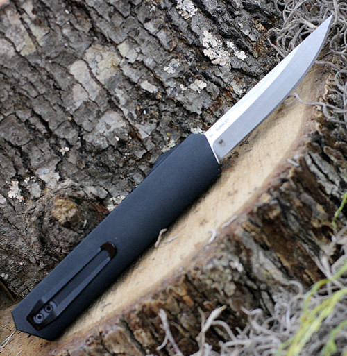 Boker Plus Kwaiken OTF Black Automatic Knife 06EX551, 3.19" D2 Satin Plain Blade, Black Aluminum Handle