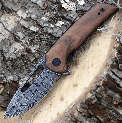 CIVIVI Odium Folding Knife (C2010DS-1)-2.65" Damascus Drop Point Blade, Cuibourtia Wood Handle