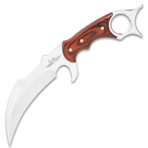 Hibben Bloodwood Karambit with Sheath, 5.38" 5Cr15MoV  Blade, Wood Handle