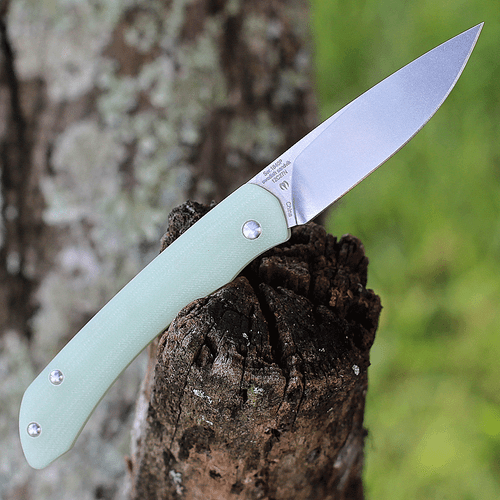 Artisan Cutlery Biome ATZ-1840P-NTG, 2.8" Sandvik 12C27 StonewashedPlain Blade, Natural Translucent Green G-10 Handle