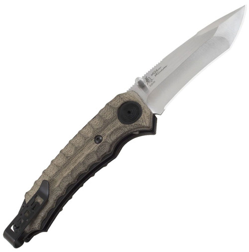 SOG Kiku Assisted Folding Knife KU-3003, 3.5" CPM-S35VN Compound Tanto Plain Blade, Green Linen Micarta Handle