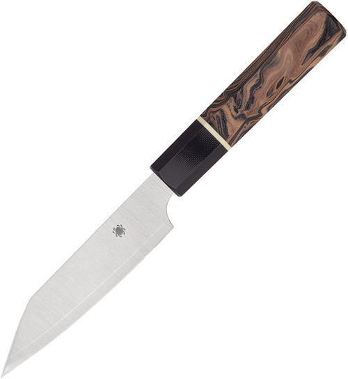 Spyderco Itamae Petty Paring Knife K15GPBNBK, 4.5" SUS410 Satin Plain Blade, Burl G-10 Handle