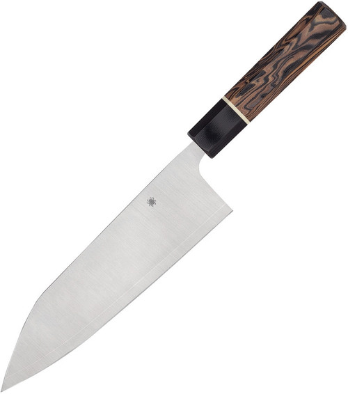 Spyderco Itamae Bunka Bocho K18GPBNBK with Burl G-10 handle and 7.7-inch blade.
