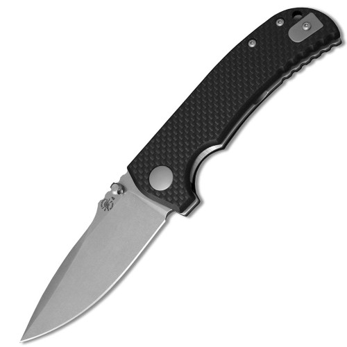 Spartan Blades Astor Folding Knife SFBL8CF, 3.6" 154CM Stonewashed Plain Blade, Black Carbon Fiber G-10 Handle