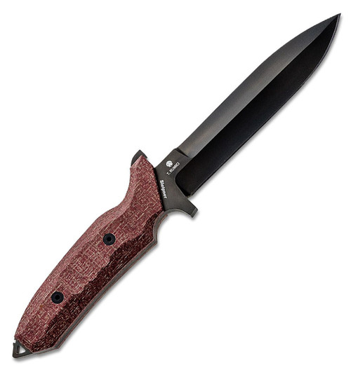 Viper Knives Fearless Fixed Blade 4020CR, 6.0" Sleipner Black PVD Coated Single Edge Dagger, Red Canvas Burlap Micarta Handles, Kydex Sheath