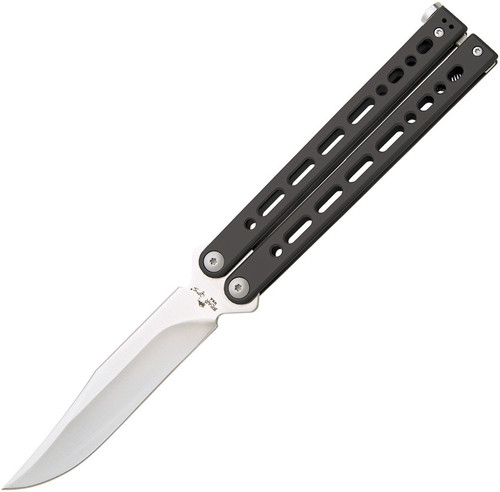 Bear OPS Bear Song VIII Butterfly Knife B-800-SSBK-S, 4.50" 154CM Satin Clip Point Blade, Black Stainless Steel Handles