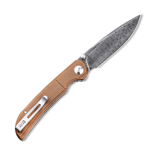 CIVIVI Imperium Flipper (C2107DS-1)-3.47" Damascus Drop Point Blade, Brown Micarta Handle