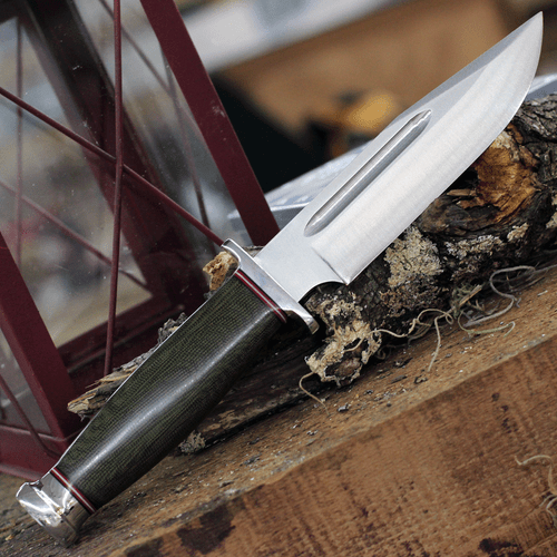 Bark River Knives Teddy Fixed Blade 08-114M-GC, 6.25" A2 Satin Plain Blade, Green Micarta Handle, Brown Leather Sheath