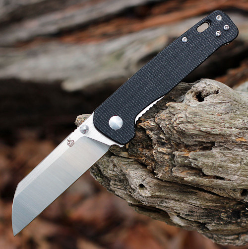 QSP Penguin (QS130I) 3" D2 Two Tone Satin Sheepsfoot Plain Blade, Black Micarta Handle