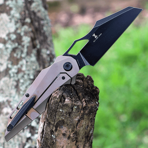 Kansept Knives Genesis (K1010A5) 3.625" CPM-S35VN Black Stonewashed Wharncliffe Plain Blade, Bronze Titanium Handle