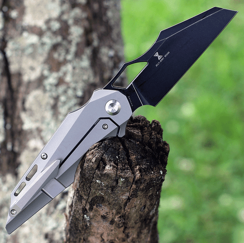 Kansept Knives Genesis (K1010A2) 3.62" CPM-S35VN Black Stonewashed Wharncliffe Plain Blade, Gray & Black Titanium CF Handle