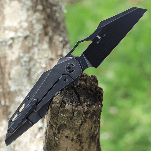 Kansept Knives Genesis (K1010A3 )3.62" CPM-S35VN Black Stonewashed Tanto Plain Blade, Black Titanium Handle