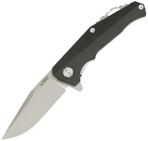Kubey 216 KU216D-S, 3.3" D2 Sand Blast Finish Plain Blade, Black G-10 Handles