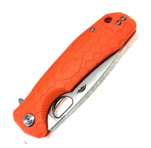 Honey Badger Knives Medium Flipper HB1019, 3.19" 8CR13MoV Satin Drop Point Plain Blade, Orange FRN Handle