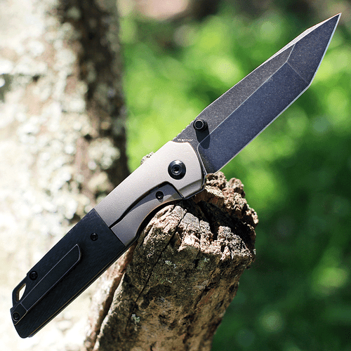 Kansept Knives Warrior (K1005T9) 3.46" CPM S35VN Black Stonewashed Tanto Plain Blade, Bronze/Black Carbon Fiber Handle