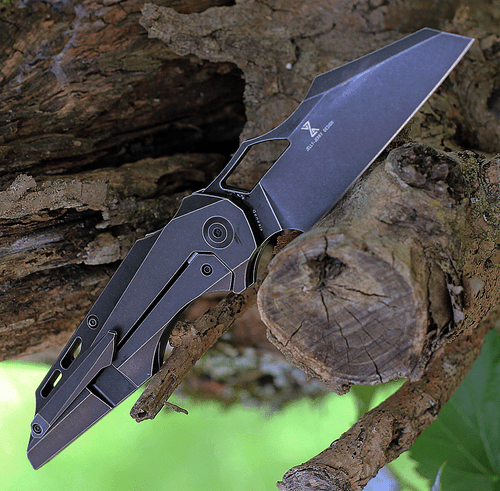 Kansept Knives Genesis (K1010A6) 3.54" CPM-S35VN Black Stonewashed Tanto Plain Blade, Timascus Titanium Handle