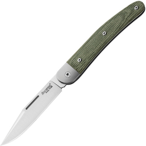 LionSteel Jack JK1CVG, 3.03" M390 Satin Plain Blade, Green Canvas Micarta Handles