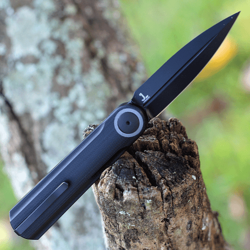 WE Knife Co. Eidolon 19074B-B, 2.87" CPM-20CV Black Stonewashed Dagger Blade, Black G-10 Integral Handles