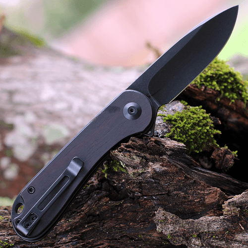 CIVIVI Elementum Folding Knife (C907W)- 2.96" Blackwashed D2 Drop Point Blade, Black Ebony Wood Handles