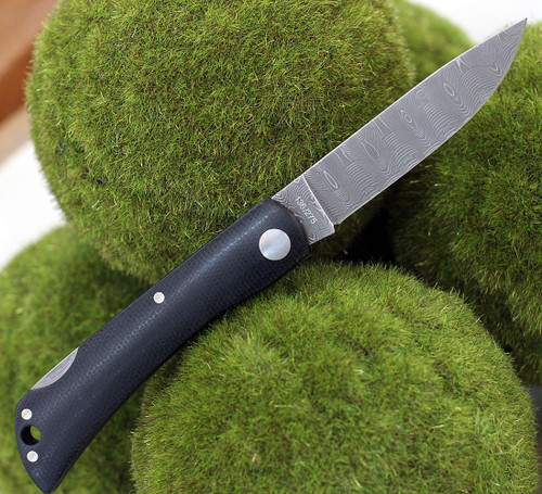 Boker Solingen Rangebuster (110914DAM) 3.03" Damascus Drop Point Plain Blade, Black Linen Micarta Handles