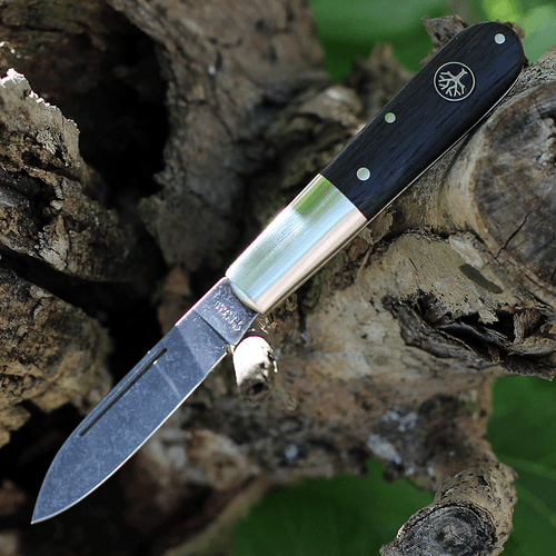 Boker Solingen Oak Tree Barlow (100503) 2.56" C75 Acid Washed Clip Point Plain Blade, Bog Oak Wood Handle with Nickel Silver Bolsters