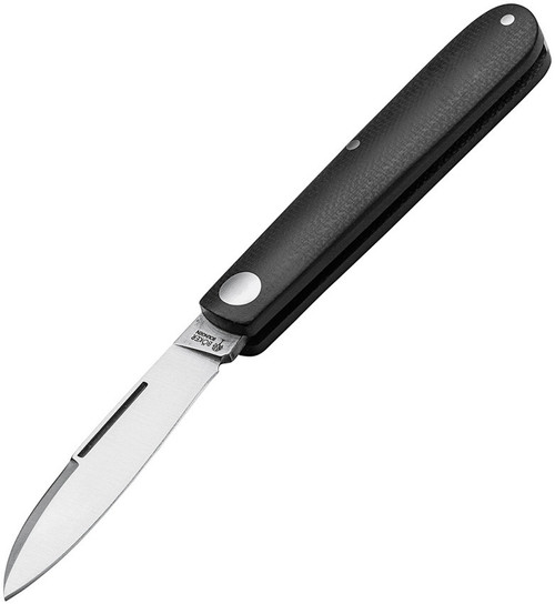 Boker Solingen Prime Barlow (116942) 2.72" Bohler N690 Satin Sheepsfoot Plain Blade, Black Burlap Micarta Handle