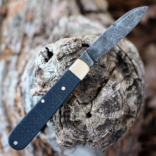 Boker Solingen Prime Barlow (114942) 2.75" Carbon Steel Acid Washed Spear Point Plain Blade, Black Burlap Micarta Handle