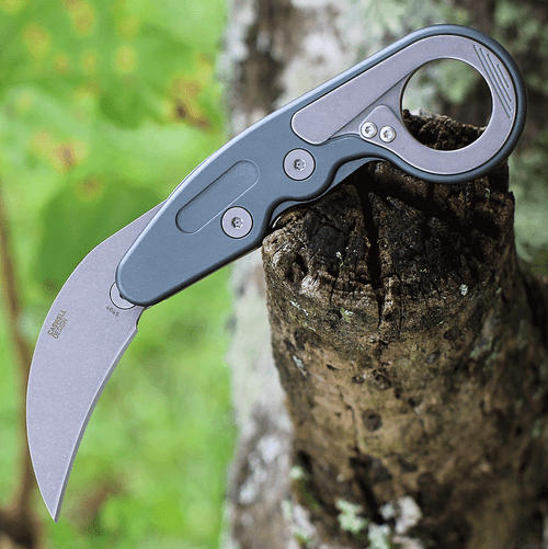 CRKT Compact Provoke Kinematic (CR4045) 2.26" D2 Stonewashed Karambit Plain Blade, Blackwashed Aluminum Handle with a Finger Ring
